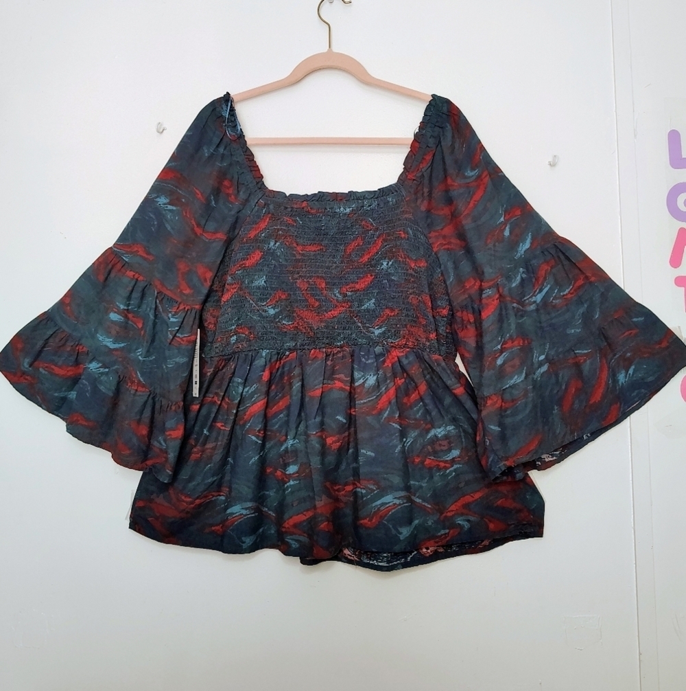 NWT Terra & Sky women's smock top, flared sleeves, cotton, plus sz 1X. - Picture 5 of 16